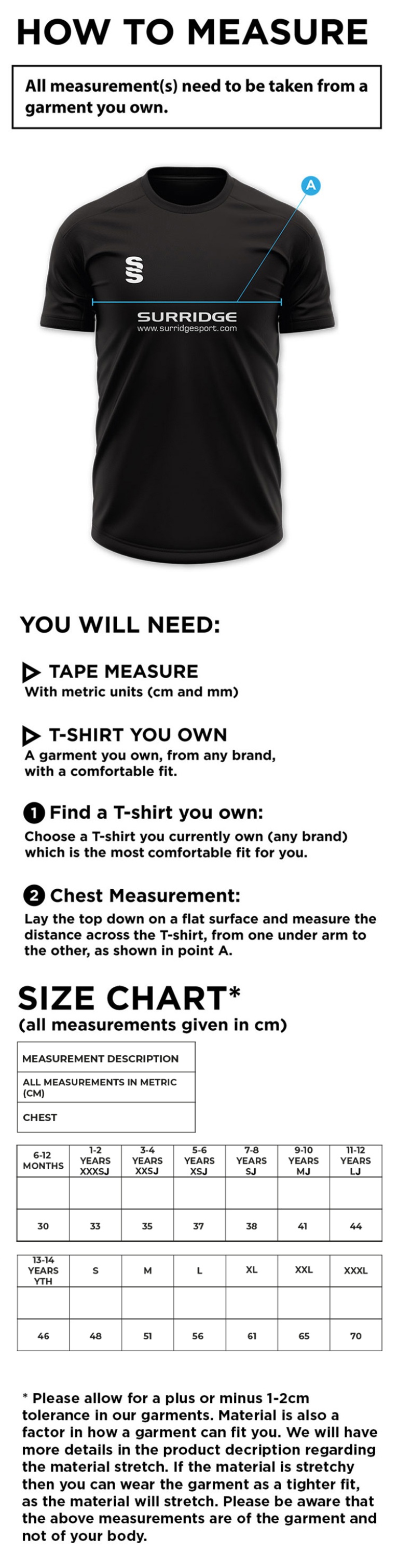 LJMU - Handball Shirt - Men's Fit - Size Guide