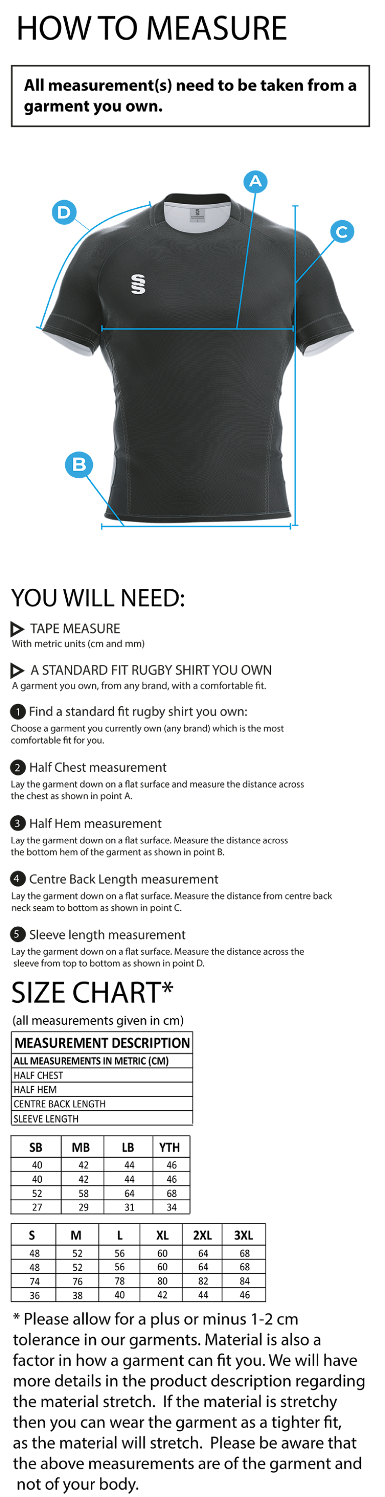 LJMU - Rugby League Shirt - Men's Fit - Size Guide