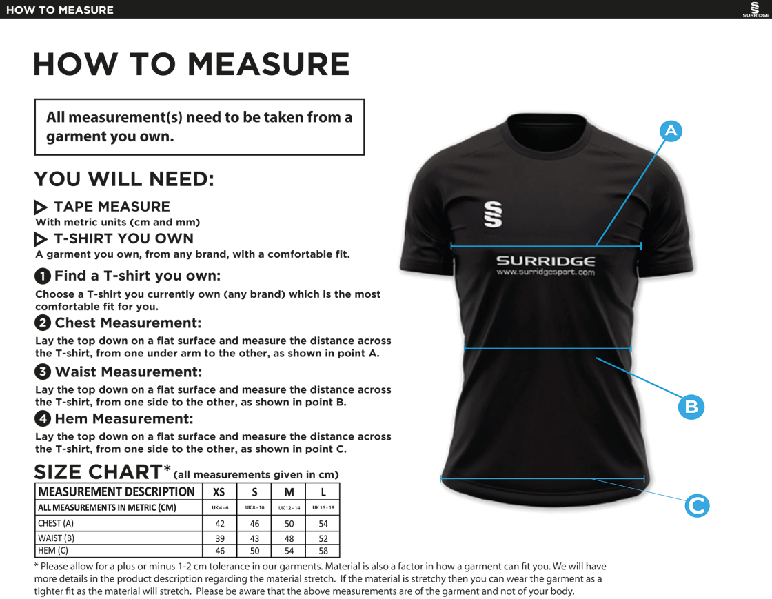 Team LJMU - Impact T-Shirt - Women's Fit - Size Guide