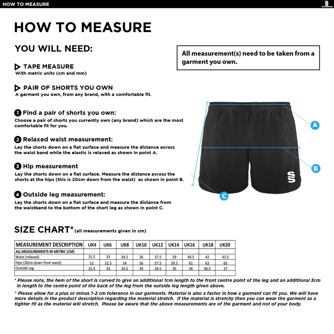 Team LJMU - Performance Gym Short Womens - Navy - Size Guide