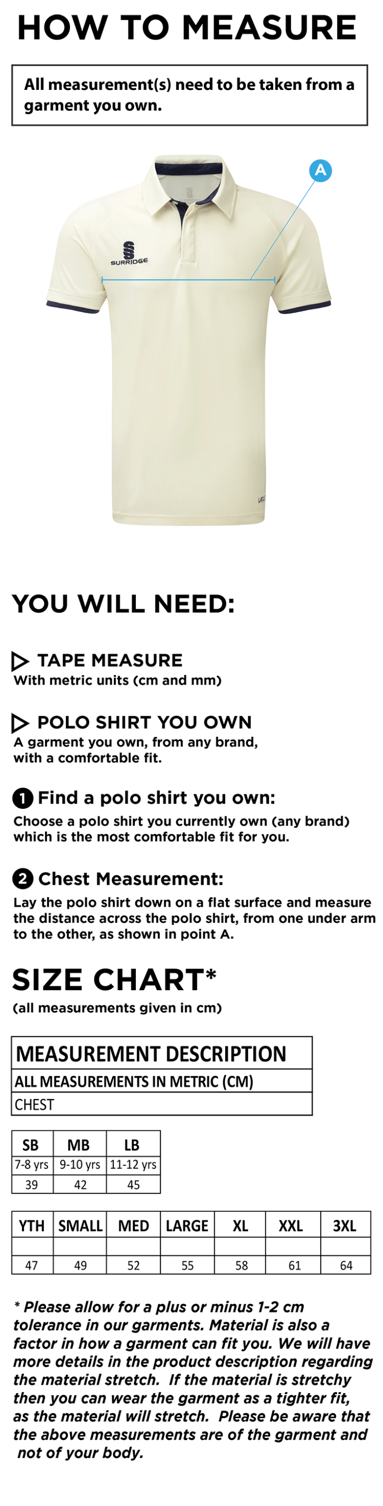 LJMU - Indoor Cricket Shirt - Men's Fit - Size Guide