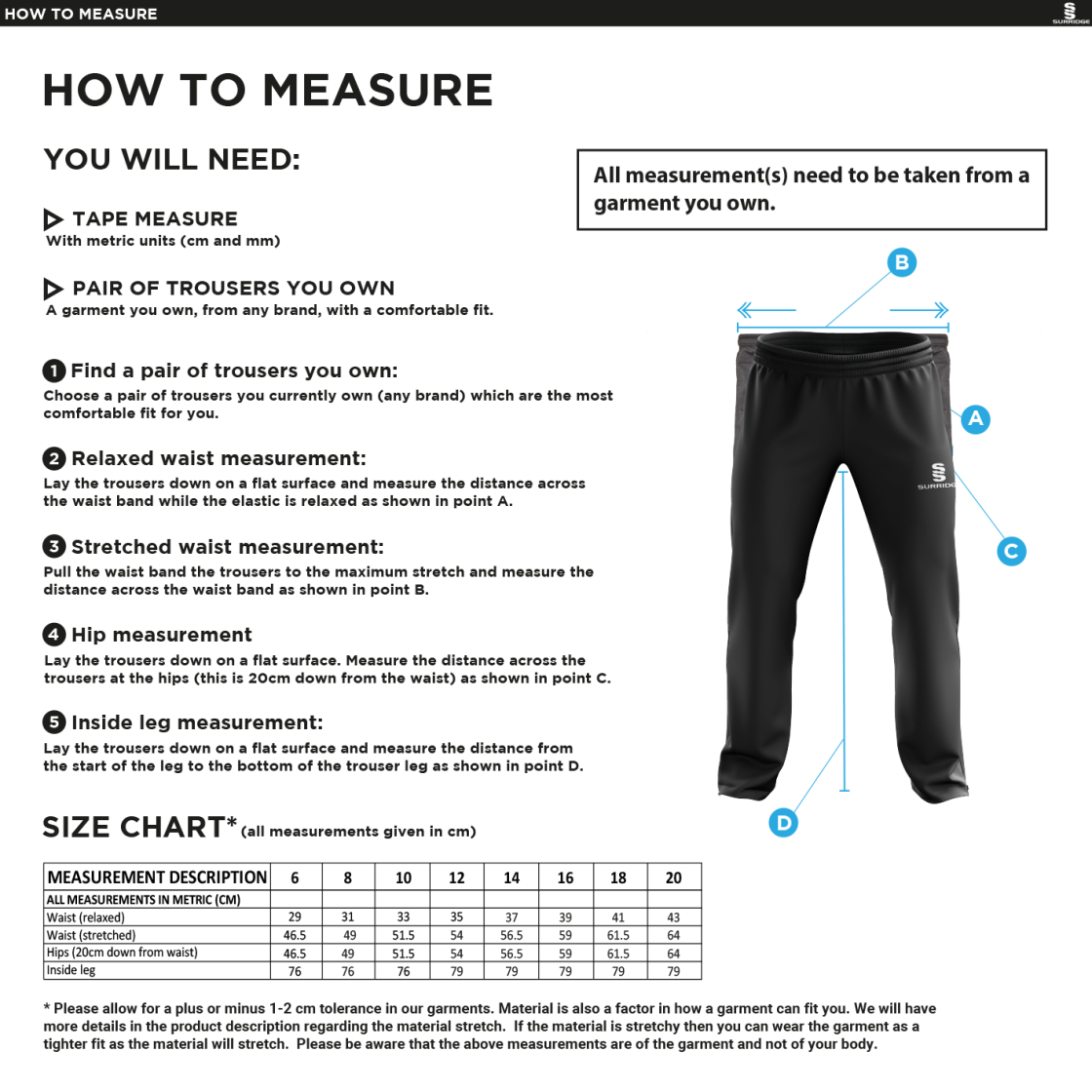 LJMU Sport & Exercise Science - Women's Poplin Track Pant : Navy - Size Guide