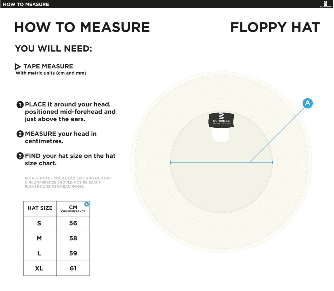 Team LJMU Floppy Hat - Ivory - Size Guide