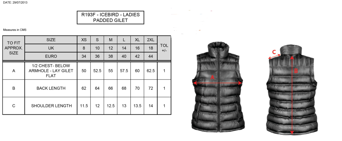 Team LJMU - Women's Padded Gilet : Navy - Size Guide