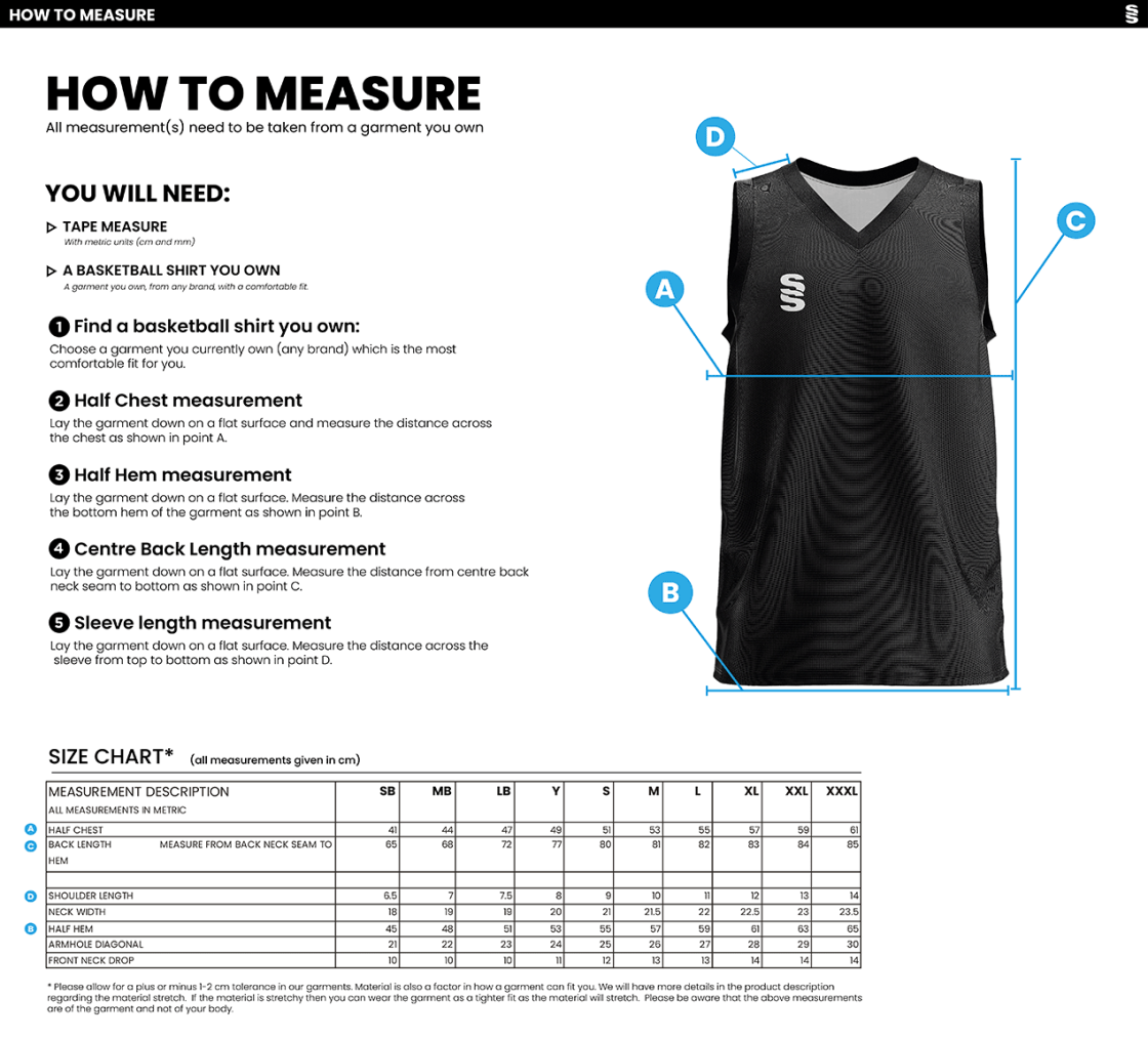 LJMU - Basketball Vest - Men's Fit - Size Guide