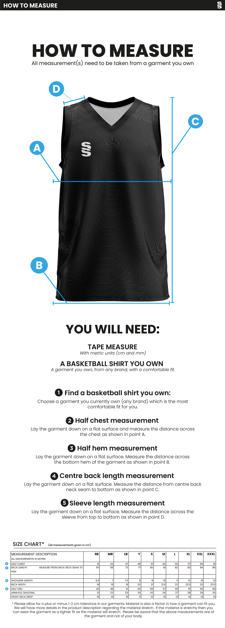 LJMU - Basketball Vest - Men's Fit - Size Guide