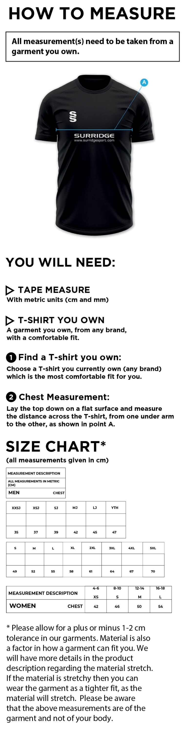 LJMU - Volleyball Shirt - Women's Fit - Size Guide