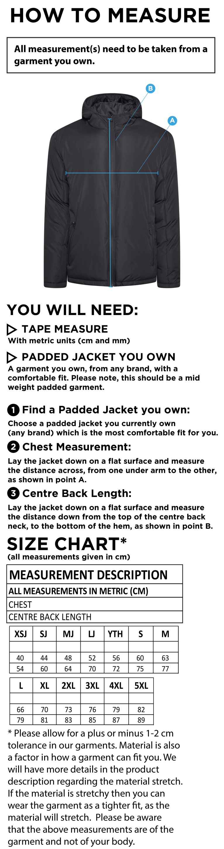 LJMU Sport & Exercise Science - Ct Padded Jacket : Navy - Size Guide
