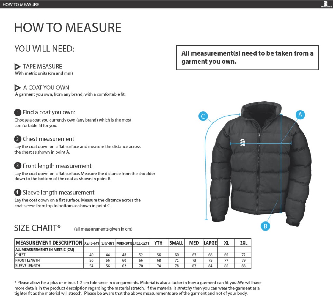 LJMU Sport & Exercise Science - Holkham Down Feel Jacket : Navy - Size Guide