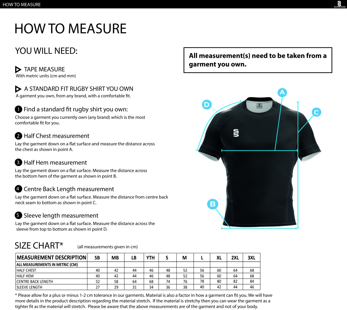 LJMU - Rugby League Shirt - Men's Fit - Size Guide