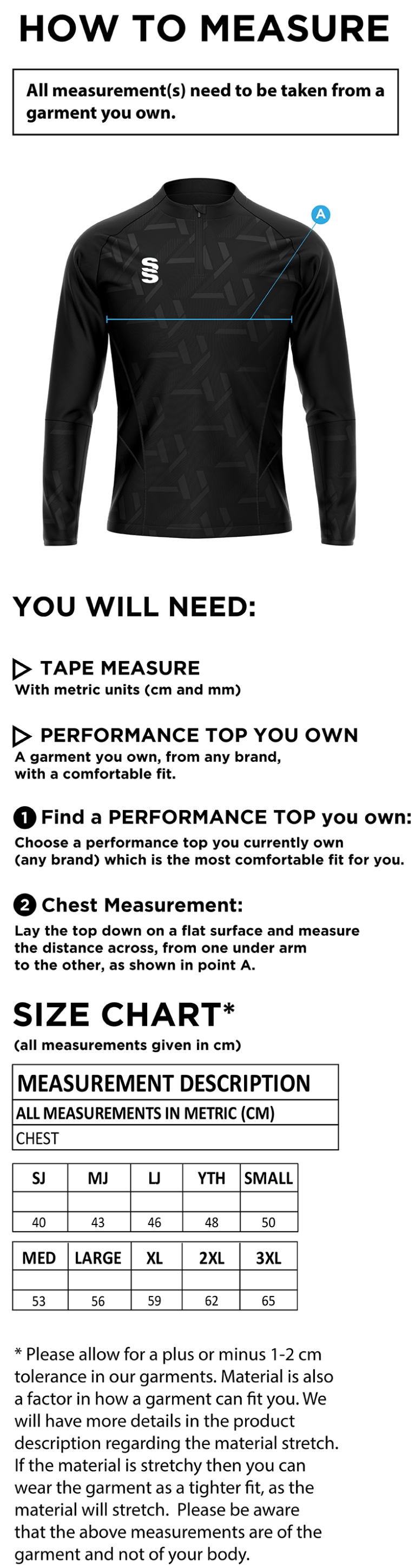 Team LJMU - Impact 1/4 Zip Performance Top - Size Guide