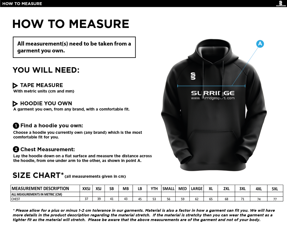Team LJMU - Netball - Fuse Hoody - Unisex Fit - Size Guide