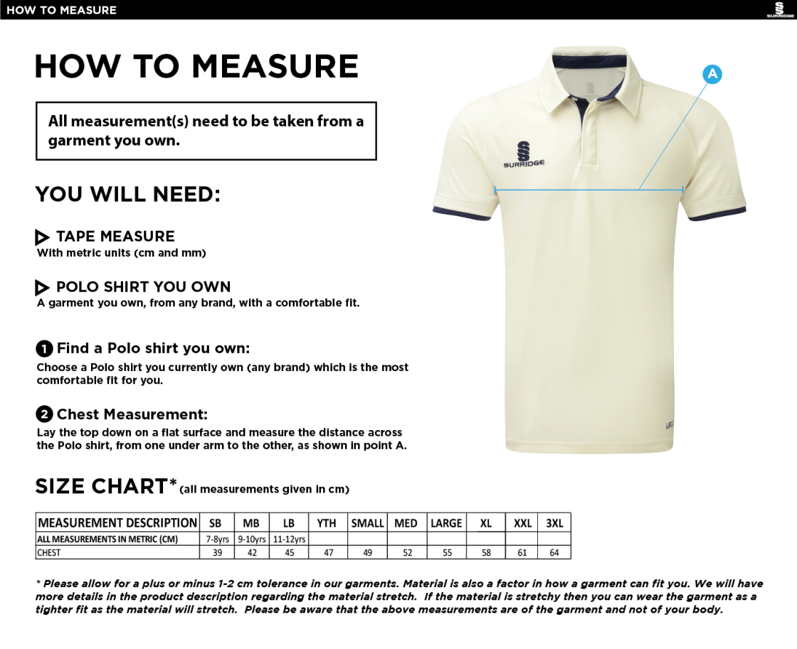 LJMU - Indoor Cricket Shirt - Men's Fit - Size Guide