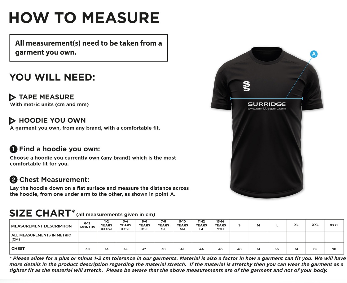 LJMU - Volleyball Shirt - Men's Fit - Size Guide