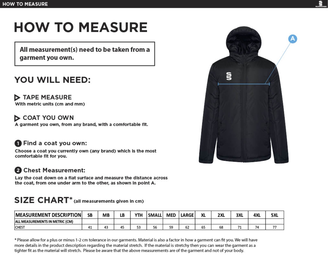 Team LJMU - Ct Padded Jacket : Navy - Size Guide