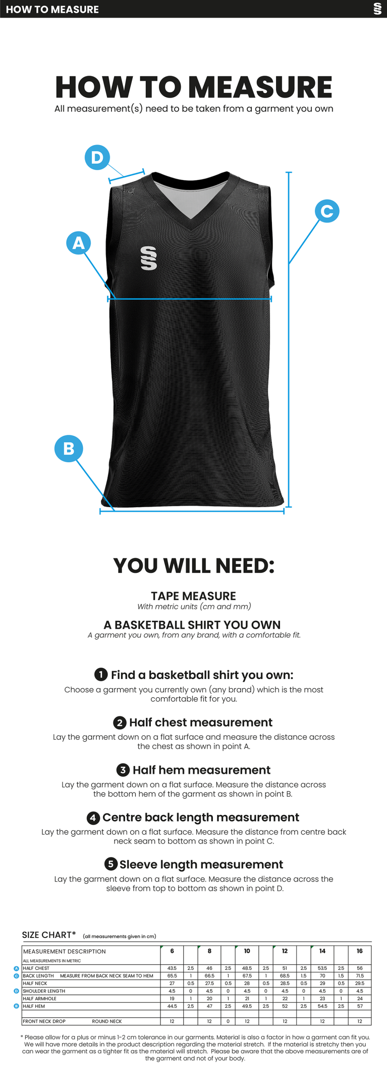 LJMU - Basketball Vest - Women's Fit - Size Guide