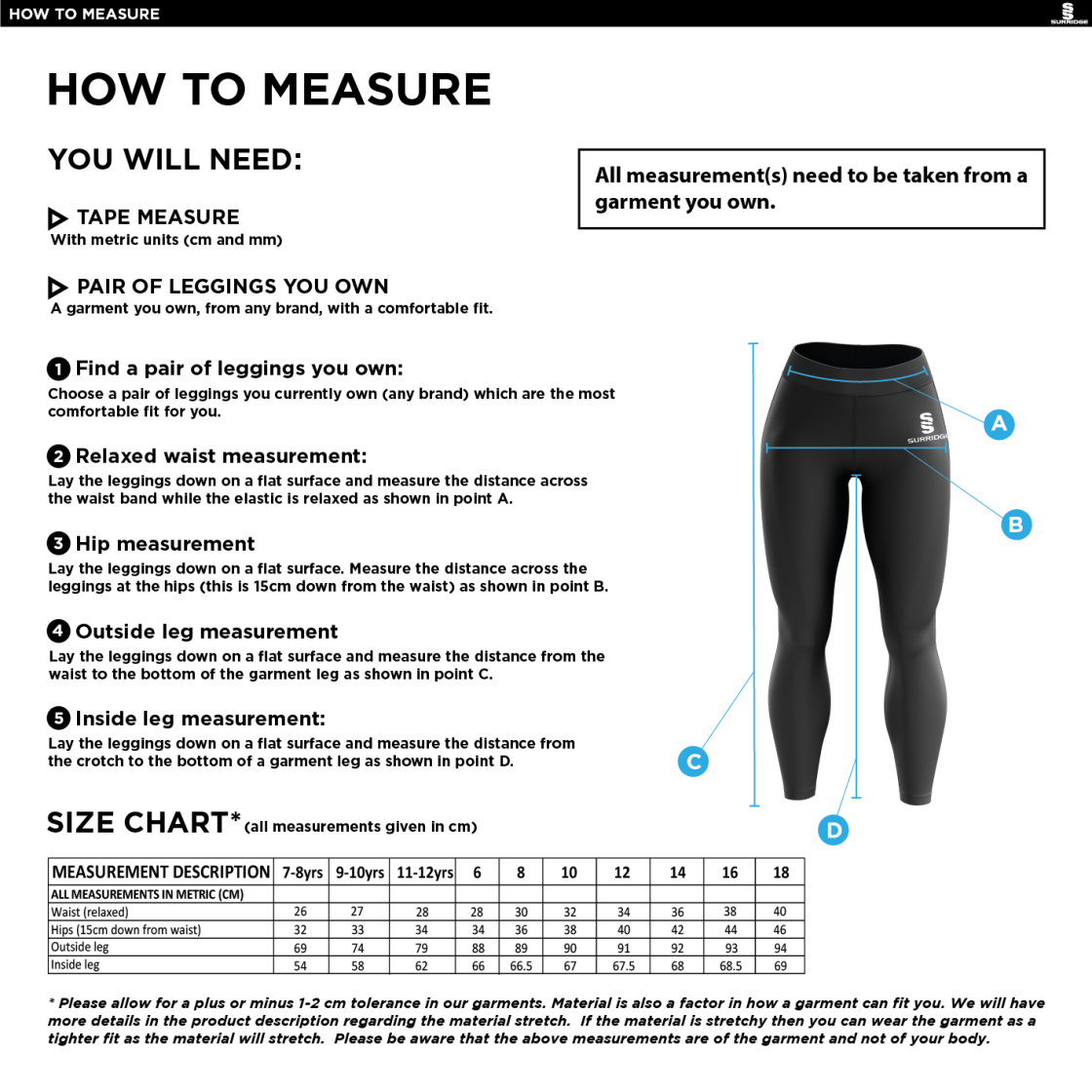 Team LJMU - Performance Full Length Leggings : Navy - Size Guide