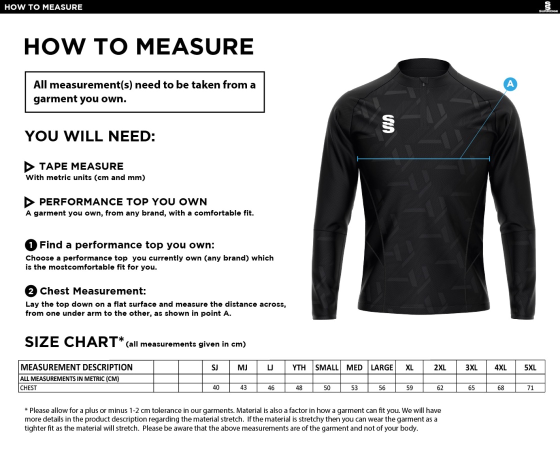 Team LJMU - Impact 1/4 Zip Performance Top - Size Guide