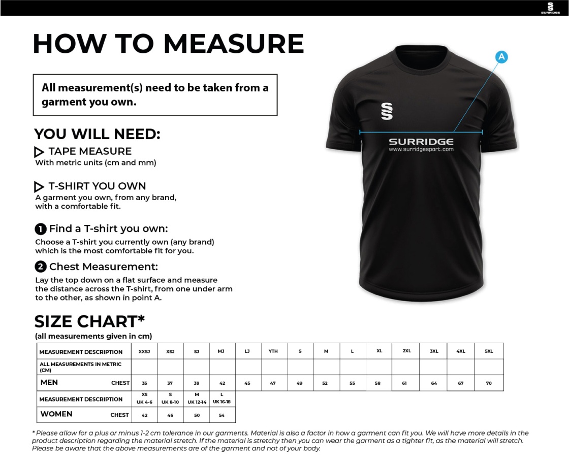 LJMU - Volleyball Shirt - Women's Fit - Size Guide