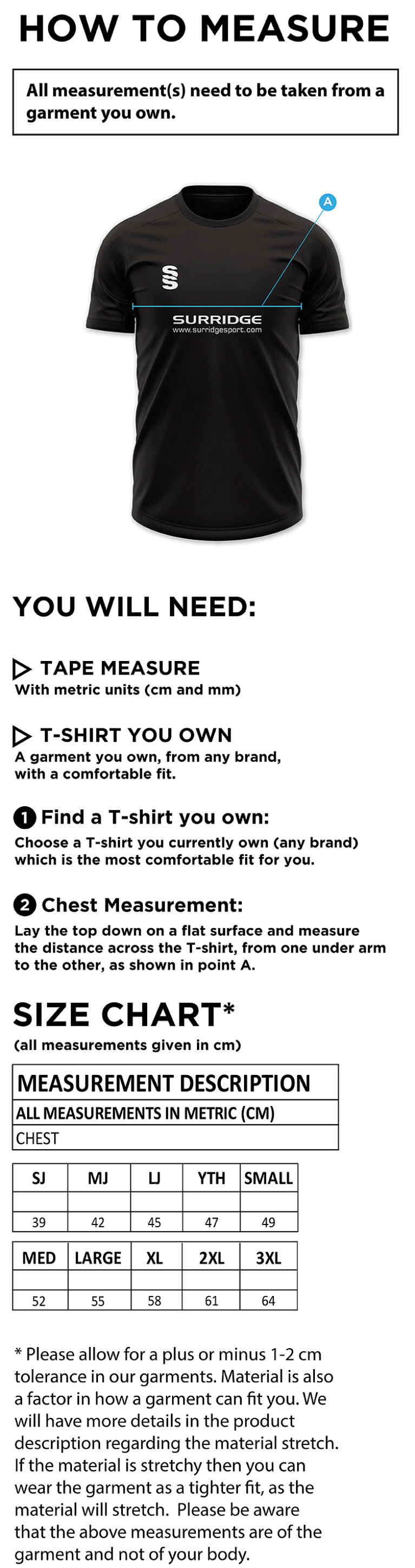 Team LJMU - Impact T-Shirt - Size Guide