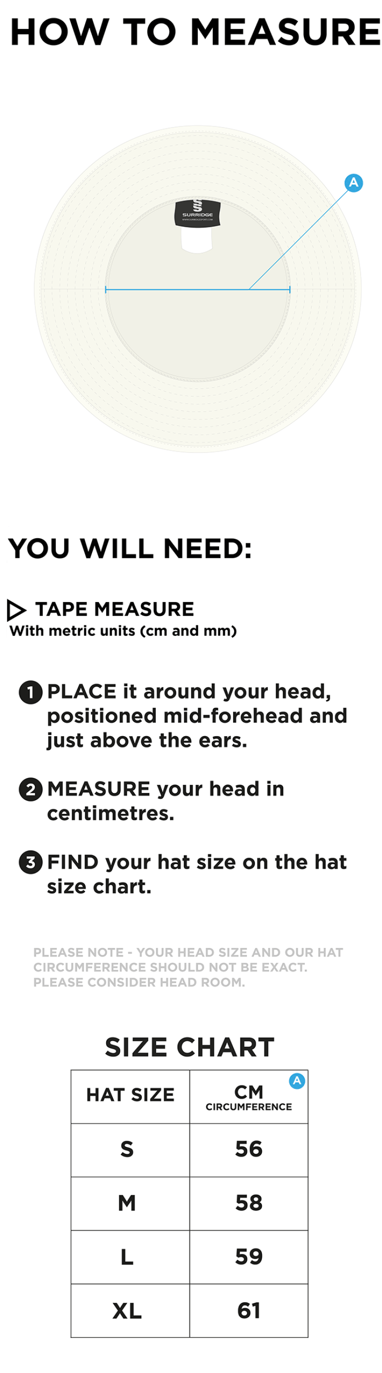 Team LJMU Floppy Hat - Ivory - Size Guide