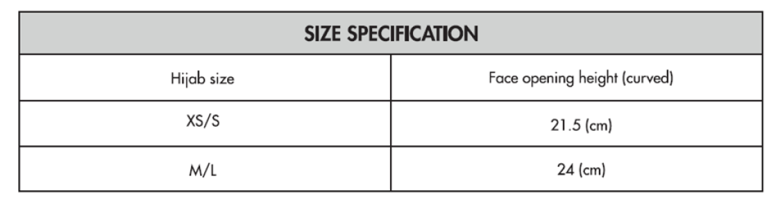 Team LJMU - Dual Sports Hijab - Size Guide