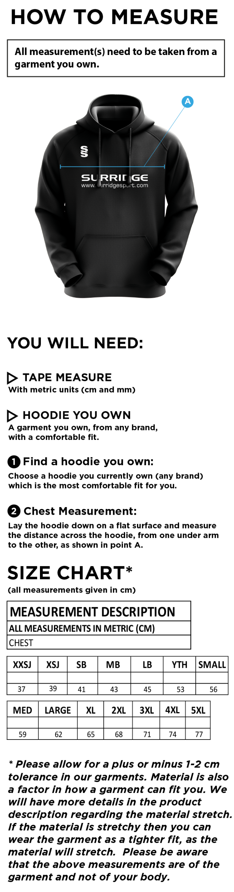 Team LJMU - Netball - Fuse Hoody - Unisex Fit - Size Guide